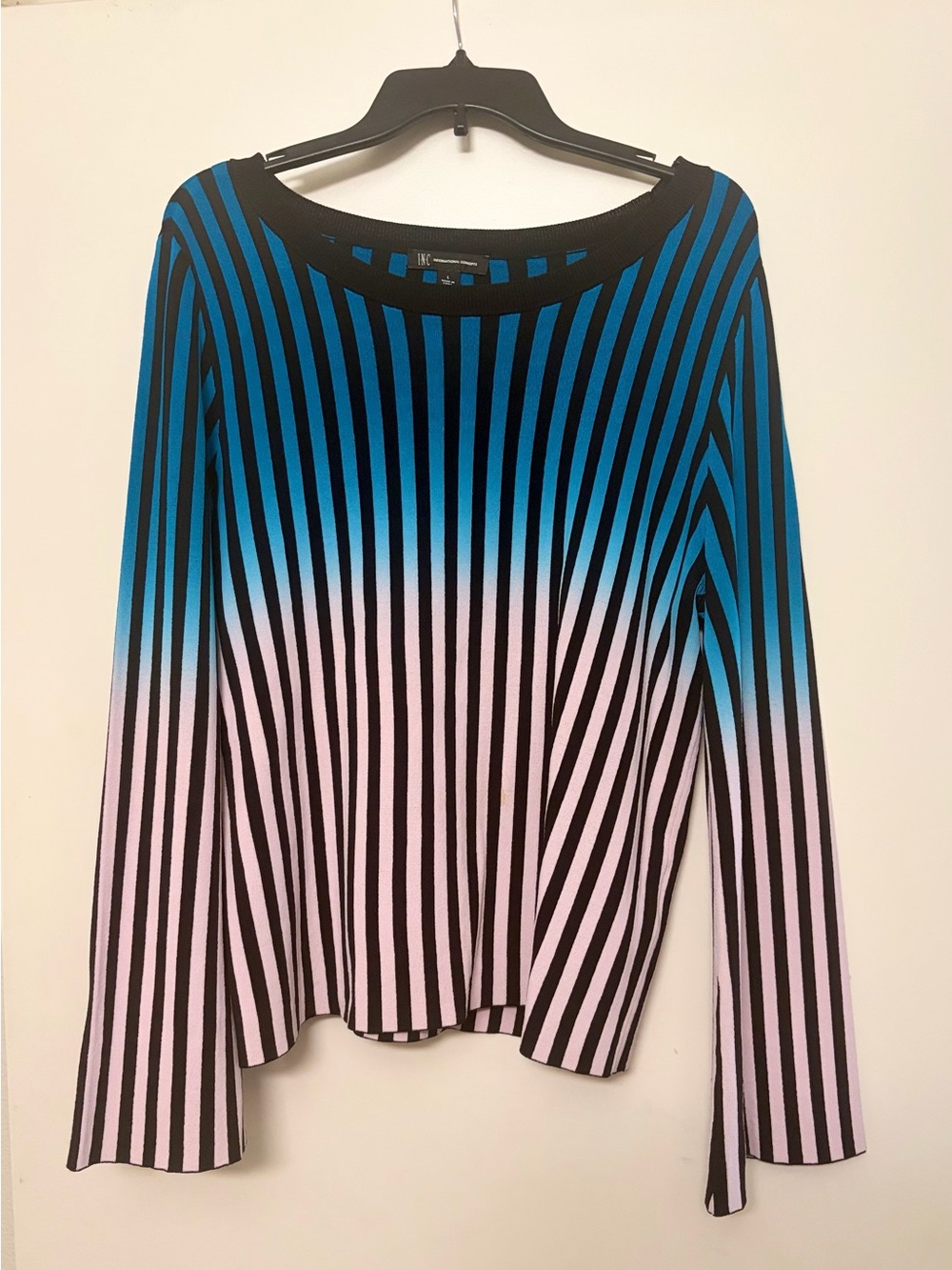 Striped Ombre Long-Sleeve Top in Blue and Pink